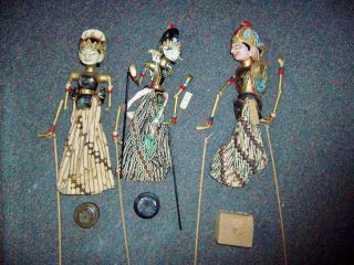 Vintage Indonesian Wayang Golek Puppet Doll Wood Rod Stick 12 Inchlot Of 3