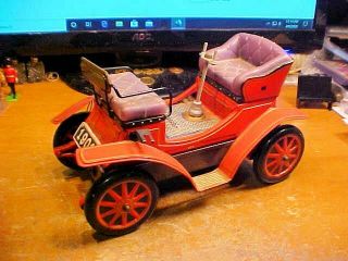 Vintage Battery Operated Tin Litho 1901 Jalopy Car Black Does Not Work No Driver