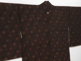 0729n02z690 Vintage Japanese Kimono Silk Urushi Haori Black Chrysanthemum