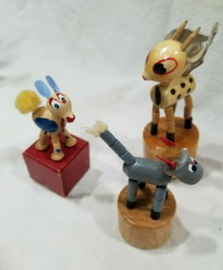 Vintage Wooden Horse Rabbit & Deer Push Puppets Made In Italy Set Of 3