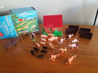Vintage Blue Box Farm Set Almost Complete Mini Toy Set