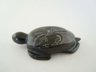 Ornate Zuni Graffito Black Sea Turtle Fetish Carving Adrian &janadine Cachini 48