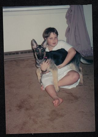 Old Vintage Photograph Little Boy Sitting On Floor With Puppy Dog