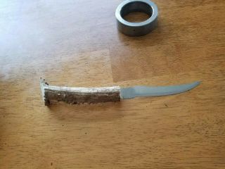 Unique Vintage Hunting Knife W Custom Antler Handle 4 5/8 " Blade 9 1/4 " Overall