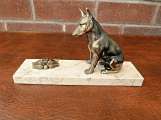 French Vintage Art/deco Bronzed Spelter Dog On Marble Picture/photo Frame
