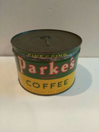 VINTAGE KEYWIND COFFEE TIN CAN PARKE ' S 1LB 2