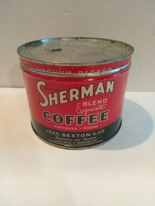 Vintage Keywind Coffee Tin Can Sherman Blend Equisite 1lb