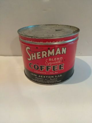 VINTAGE KEYWIND COFFEE TIN CAN SHERMAN BLEND EQUISITE 1LB 3