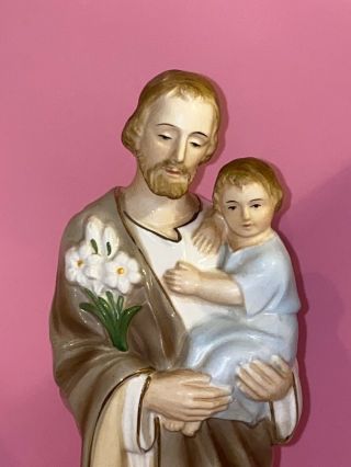 Vintage Artmark Saint Joseph Figure Planter Jesus Memorial Funeral Vase Catholic