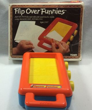 Vintage Tomy Flip Over Funnies Crayon Rubbing Pictures Crazy Characters W/box