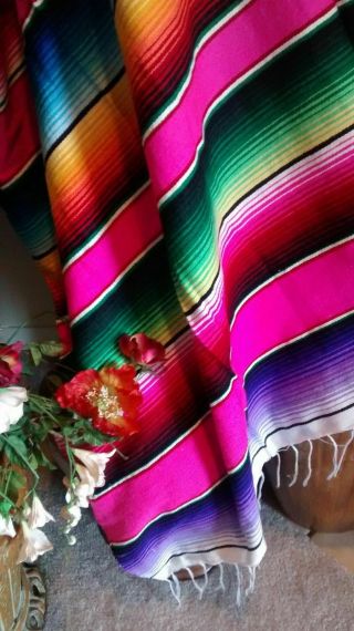 Large Size Mexican Serape Throw Blanket 74 " X 45 " Cozy Couch Blanket From Mexico