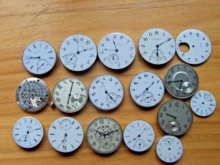 Vintage Elgin Pocket Watch Movements Size 16,  12,  And 2 Dials