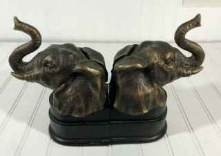 Vintage Solid Brass Bronze Elephant Bookends Animal Bookends Vtg Books