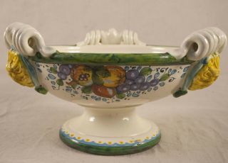 Vintage Fiori Italy Large Majolica Hand Painted Pottery Serving Bowl Rare 14 "
