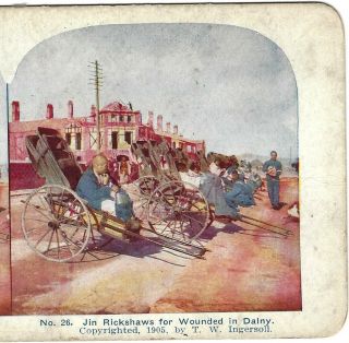 1905,  Jin Rickshaws For Wounded In Dalny,  China,  T.  W.  Ingersoll Stereoview Card