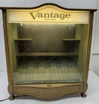 Antique Vintage Vantage Watches Store Display Case With Light By Hamilton Co