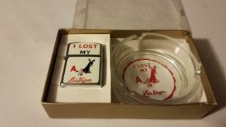 Mib - Vintage " I Lost My Ass In Las Vegas " Lighter And Ashtray (2 Pc Set)