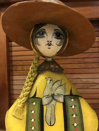 Vintage Mexican Painted Paper Mache Doll Ser - Mel Tramite Mexico Folk Art Girl 3