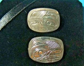 Hand - Carved Northwest Coast Native Silver Wolf Earrings - Signed -