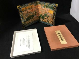 Vintage Japanese Mini 2 - Panel Folding Table Gilded Screen Kyoto W/ Box