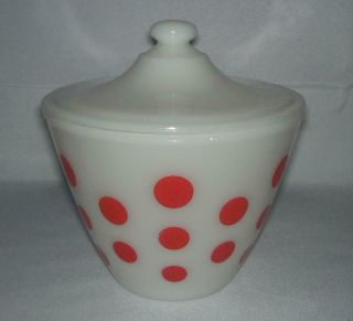 Vintage Fire King Red Polka Dot Grease Jar Oven Ware Bowl Anchor Hocking Glass