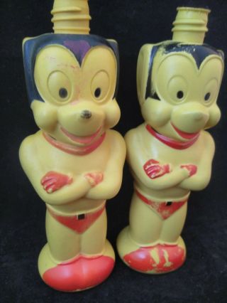 Vintage Terrytoons 1963 Mighty Mouse Cologate Plastic Soaky Bottle Set Of 2 3