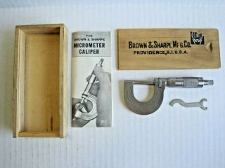 Vintage Brown & Sharpe 10s Rs Micrometer Caliper 0 - 1 " Chrome Wood Box