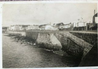 Vintage Old Black White Photograph Houses Sea Wall Penzance Cornwall 1930’s
