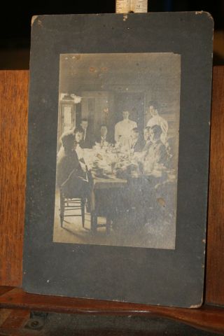 Antique Cabinet Card Photo Group Of Young People Men And Women Family Dinner