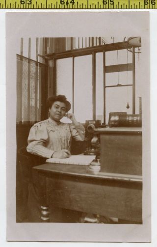 Vintage 1907 Photo / Victorian Office Secretary Listens In On Boss 
