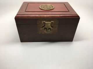 Vintage/antique Chinese Solid Wood Jewelry Box W Brass Accents