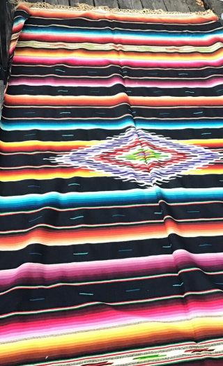 VTG Indian Native American Aztec “THEMED”Beautiful Blanket Canvas? Burlap? 90X48 2