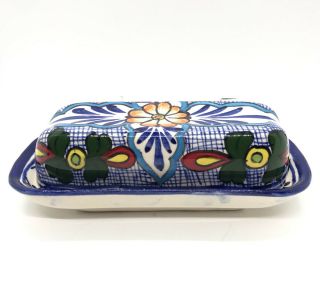 Talavera Butter Dish & Lid Mexican Pottery Ceramic Kitchen Folk Art - 7”