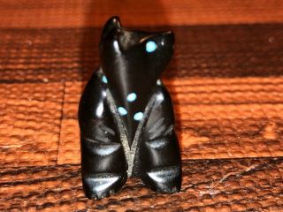Zuni Hand Carved Jet Bear With Turquoise Fetish Bead