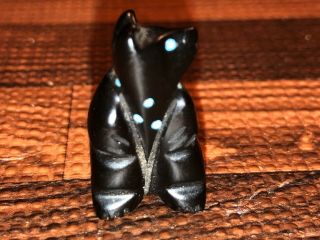 Zuni Hand Carved Jet Bear With Turquoise Fetish Bead 2