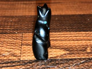Zuni Hand Carved Jet Bear With Turquoise Fetish Bead 3
