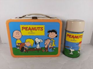 Peanuts Snoopy Vintage 1959 Metal Lunch Box Comic Strip Edges Lucy With Thermo