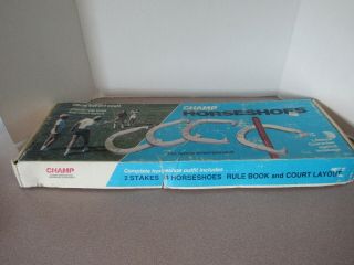 Complete Vintage Champ 4 Cast - Iron Horseshoes & 2 Stakes Rule Pamphlet