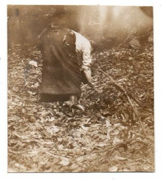 Woman Bending Over Leaves Back To Camera Unusual Vintage Snapshot Photo