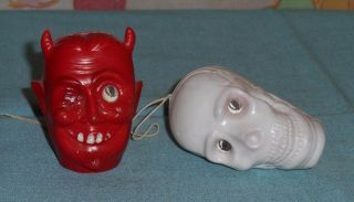 Vintage Halloween Devil & Skull Decoration Ornament With Lenticular Flicker Eyes