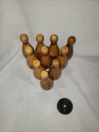CHILD ' S TOY BOWLING BALL PINS & BALL WOODEN FUN PLAY GAME SET Vintage 2