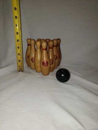 CHILD ' S TOY BOWLING BALL PINS & BALL WOODEN FUN PLAY GAME SET Vintage 3