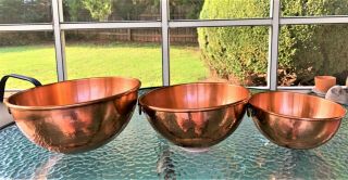 Vintage Set Of 3 Antique Copper Nesting Bowls - Made In Korea