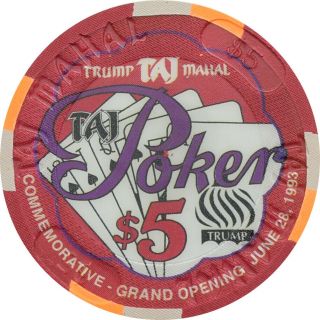Trump Taj Mahal Casino $5 Chip Atlantic City Nj Grand Opening June 28,  1993