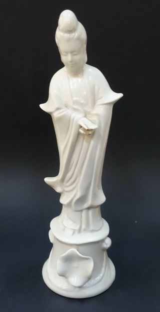 Hh210 Chinese Blanc De Chine Porcelain Kwan Yin Figurine Statue,  9 3/4 " High