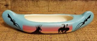 Navajo Nation Hand Painted Pottery Canoe Signed Vintage Southwest Indian