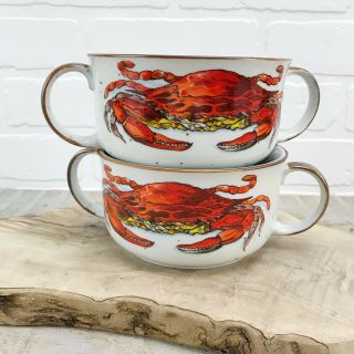 Vtg D.  H.  Holmes Crab Handled Mug Soup Chowder Bowl Set Of 2 Japan Mid - Century