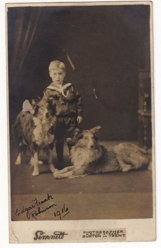 Young Boy With His Pet Dogs Laddie & Dixie Sig.  Edgar Frank C.  1916