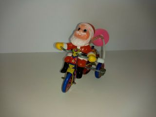 Vintage Mechanical Santa Claus Tricycle Tin Litho Tin Wind Up Toy