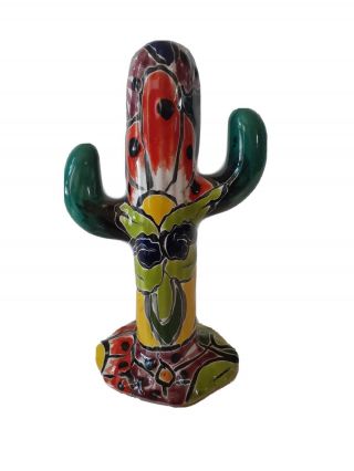 Mexican Talavera Pottery Saguaro Cactus 6.  5 " Handmade Colorful Ceramic